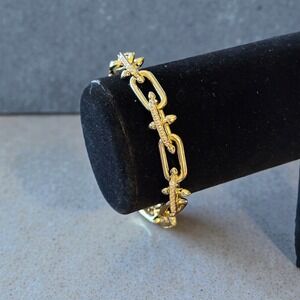 NIB Adina Eden Gold Tone Pavé Barbed Wire Link Bracelet Crystal Link 7 1/2"